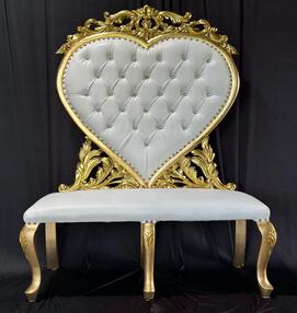 Heart Shape White gold color Throne Chair birthdays parties quinceaneras fiesta sweetsixteen weddings bodas rental alquilers renta